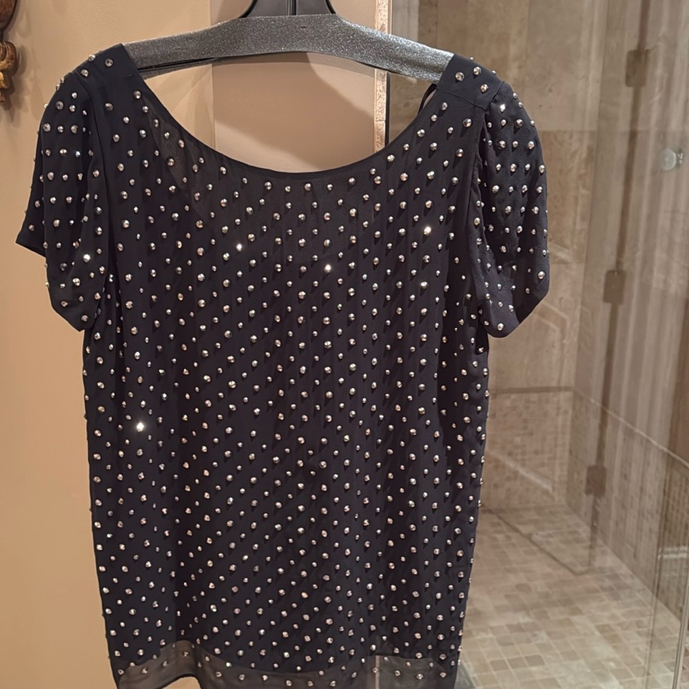 Black and silver stud Milly holiday silk blouse